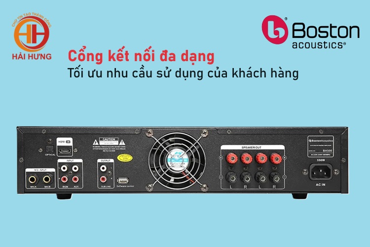 Các cổng kết nối mặt sau thiết bị amply BA500