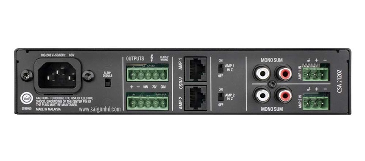 2 kênh đầu ra với công suất 120W mỗi kênh