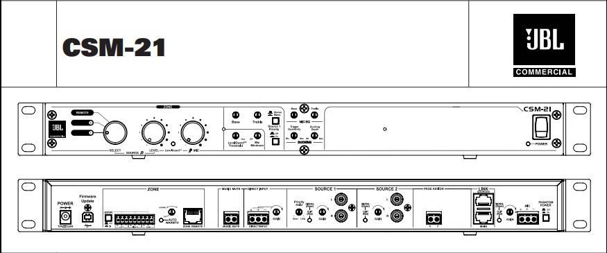 Thiết kế mặt trước và mặt sau của mixer JBL CSM 21