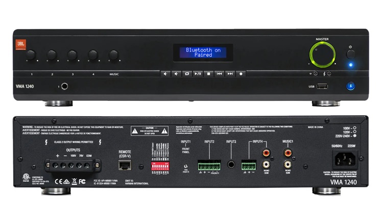 Amply mixer gồm 5 ngõ vào, 1 ngõ ra và công suất đầu ra 240W