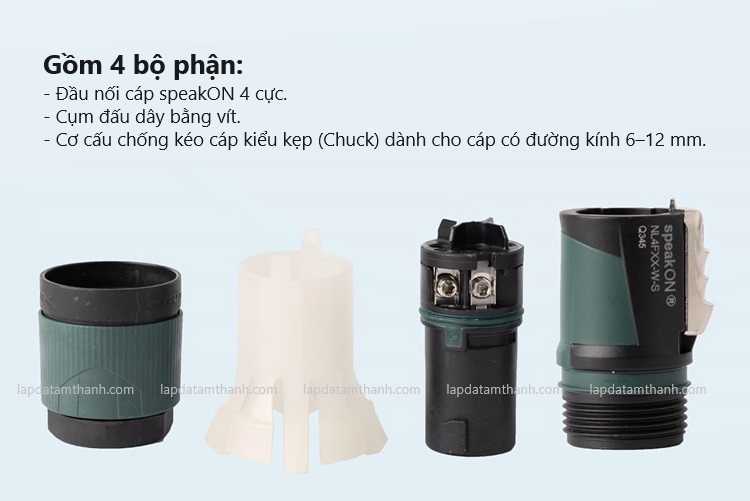 Đầu nối Neutrik NL4FXX-W-S SpeakON 4 chân, màu đen, đầu cái
