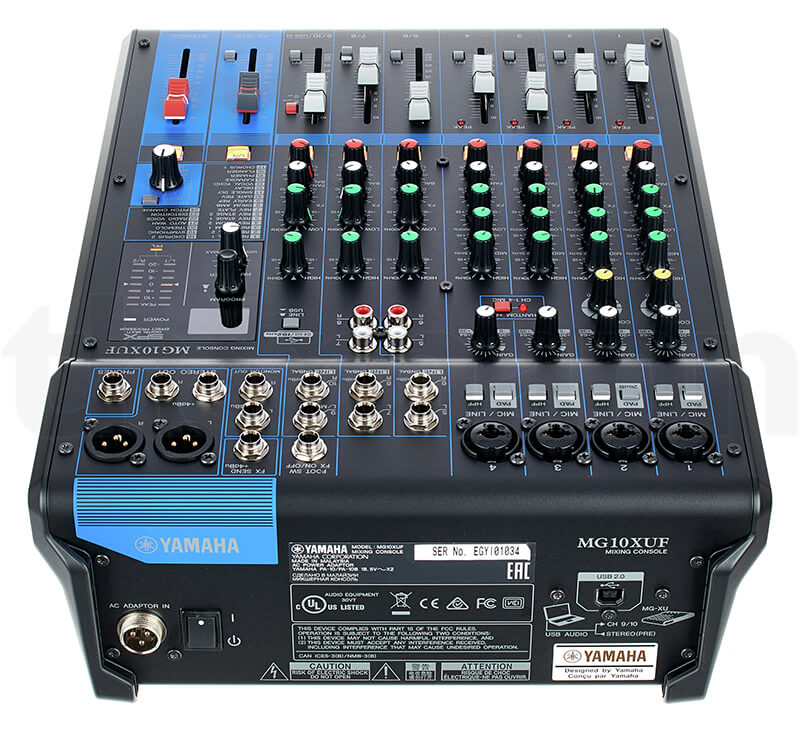 Mặt trên của bàn trộn âm thanh Yamaha MG10XUF